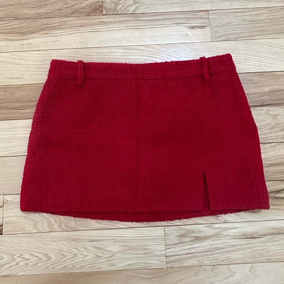 Zara Red Tweed Mini Skirt with Slit SMALL - Picture 3 of 4